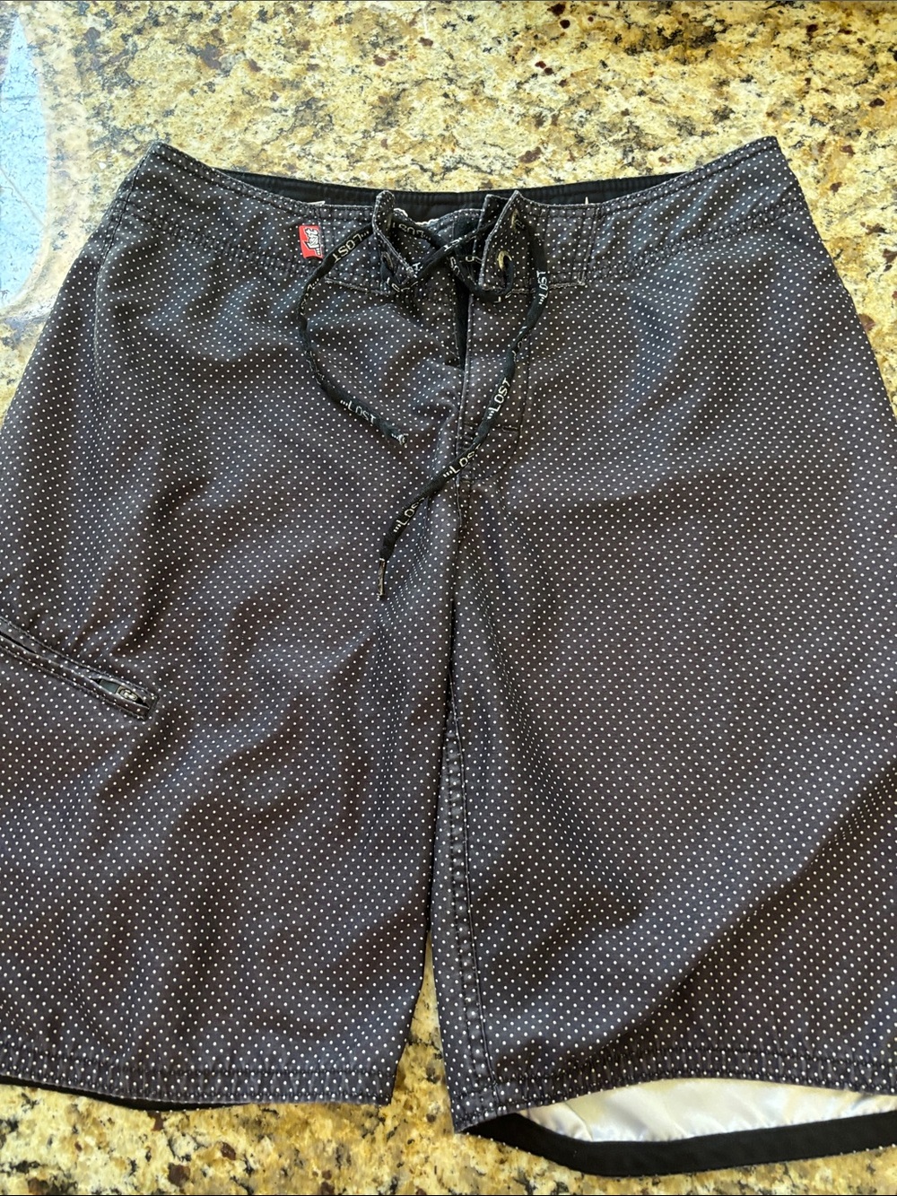 Black Sheep Men's Black Microdot Swim Board Shorts with Side Zip Pocket